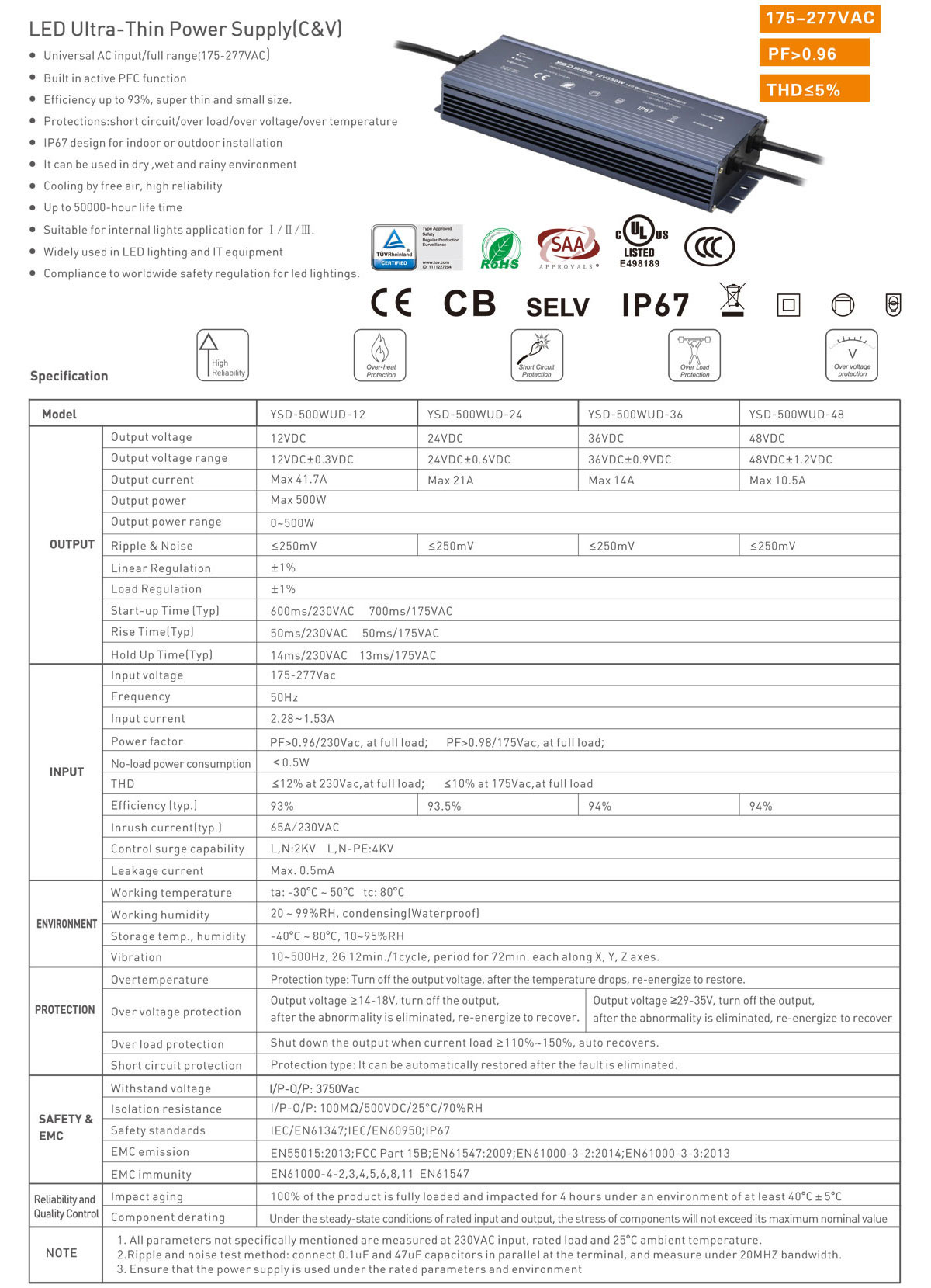 500W 12V/24V CV ultra-thin waterproof LED power supply