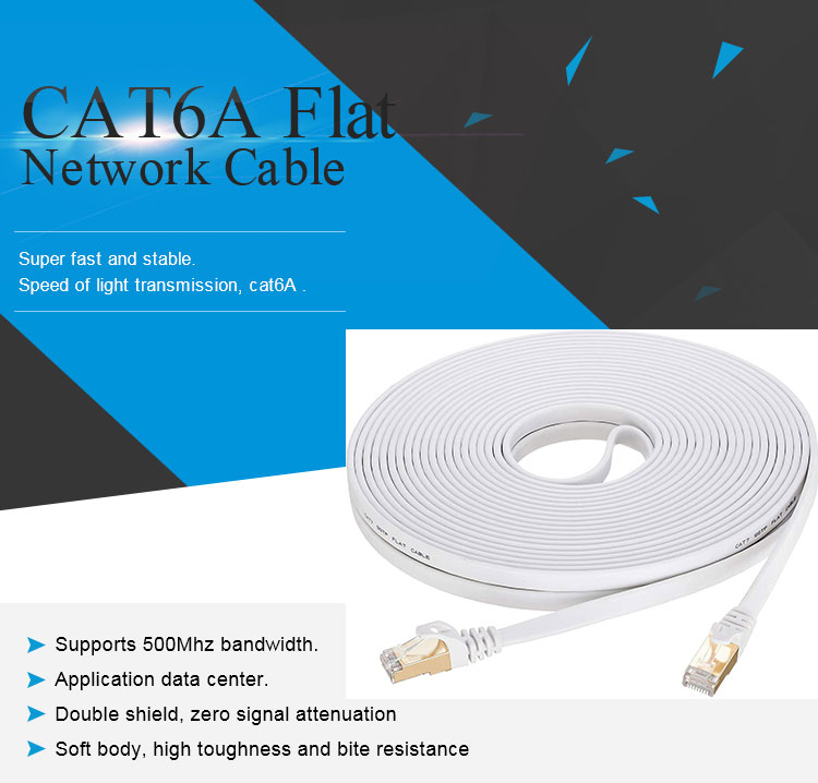 China Cat6a Flat Shielded Ethernet Cable With RJ45 Plug